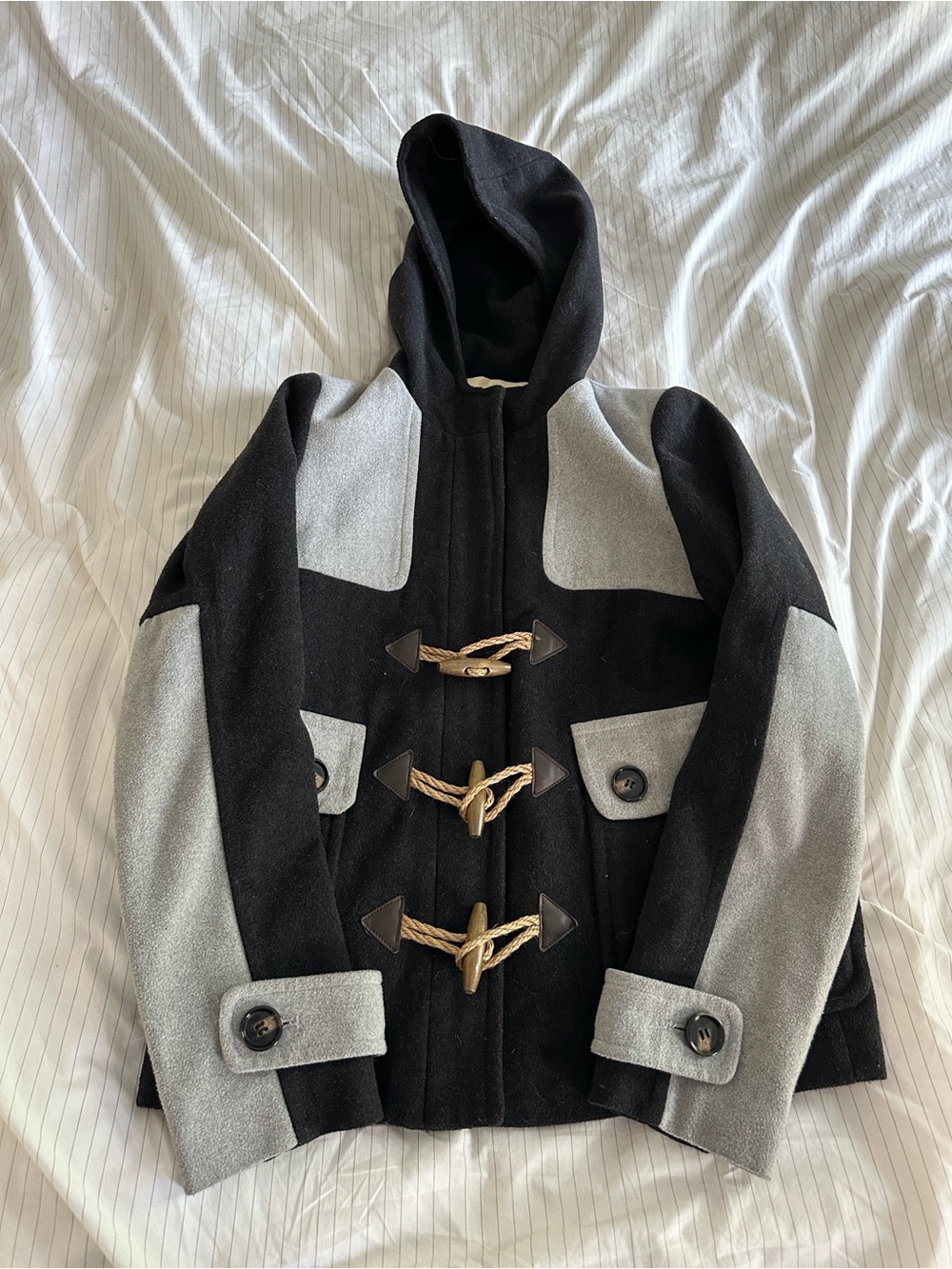 Thread & Supply - Gray and Black Hooded Toggle Coat - Size Small